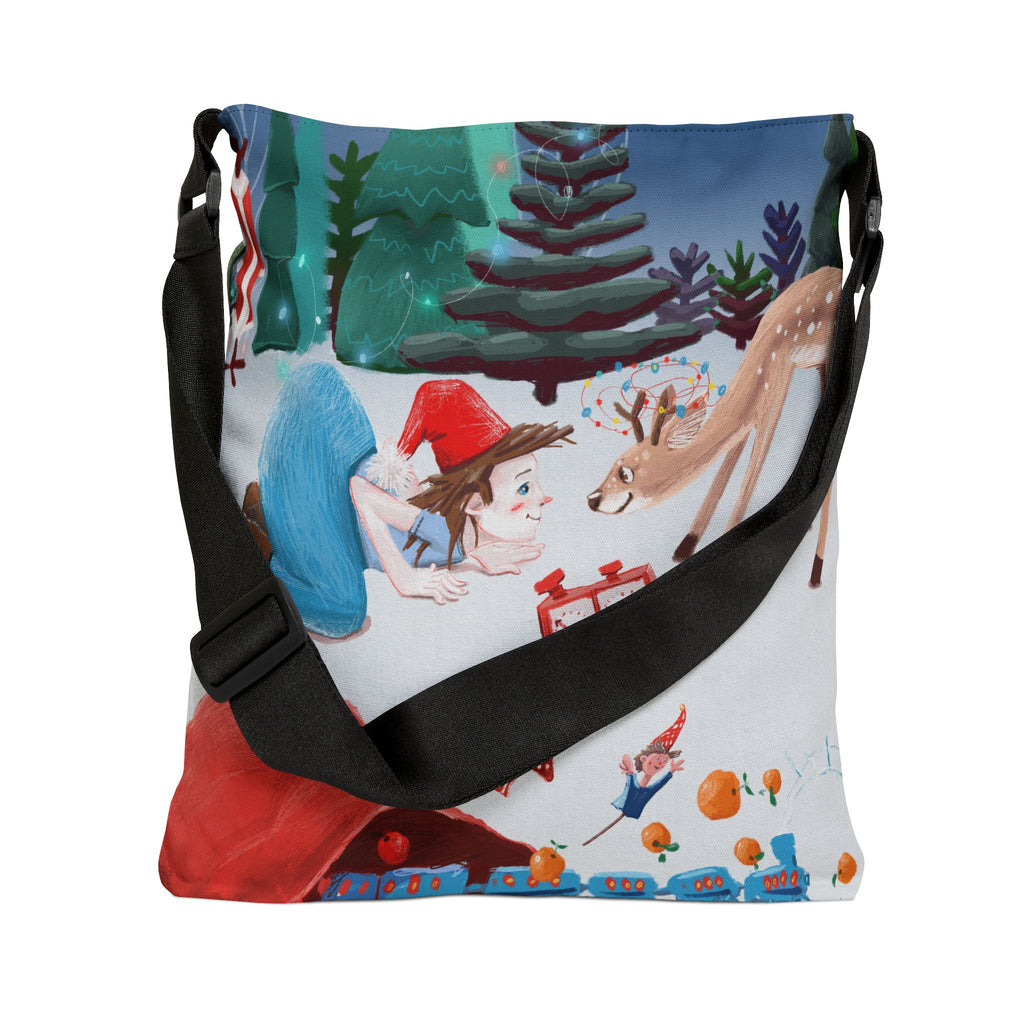 Sac Cabas — Scène Hivernale Jeune Père Noël et Petit Renne