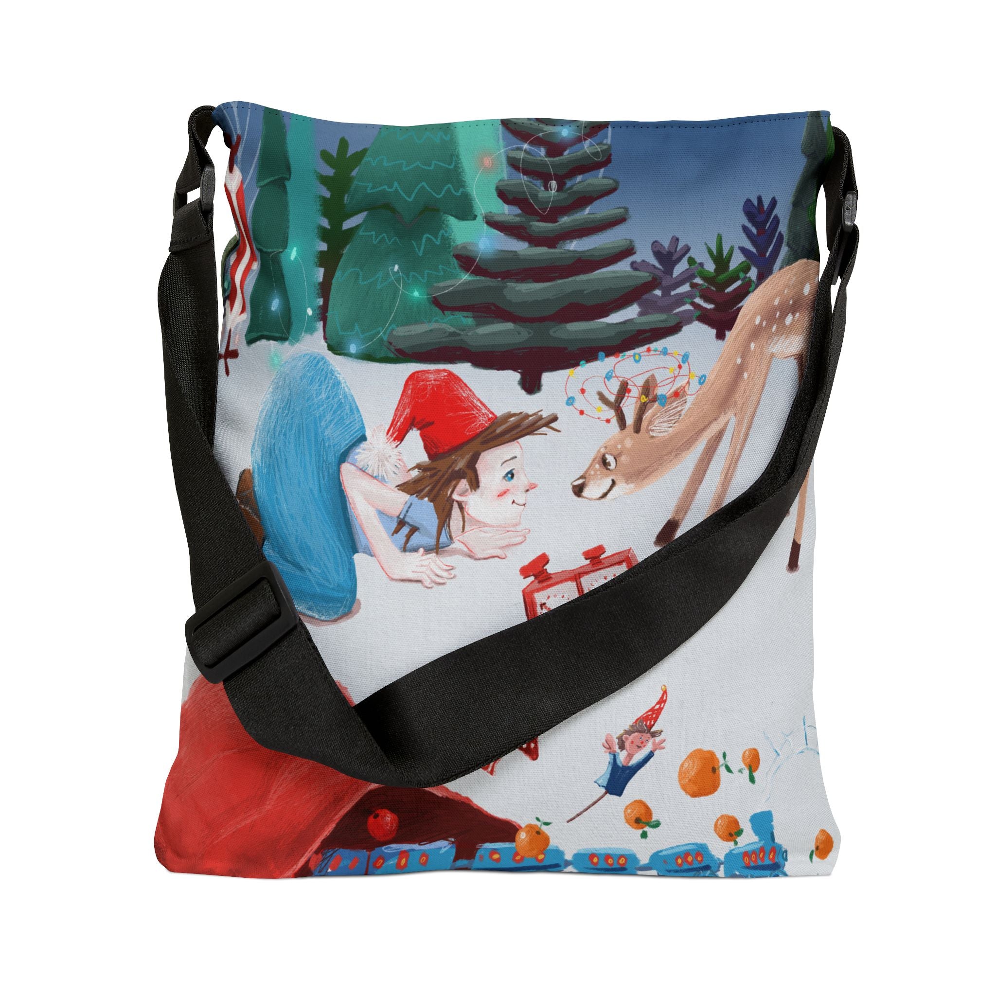 Sac Cabas — Scène Hivernale Jeune Père Noël et Petit Renne