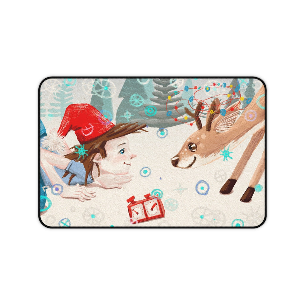 Tapis de Bureau Noël - Jeune Père Noël et Renne | Décoration Festive