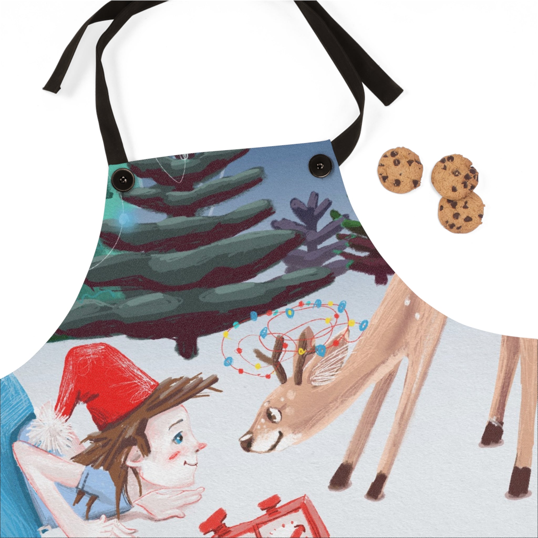 Tablier de Noël Festif - Jeune Père Noël et Renne - Parfait pour la Cuisine des Fêtes