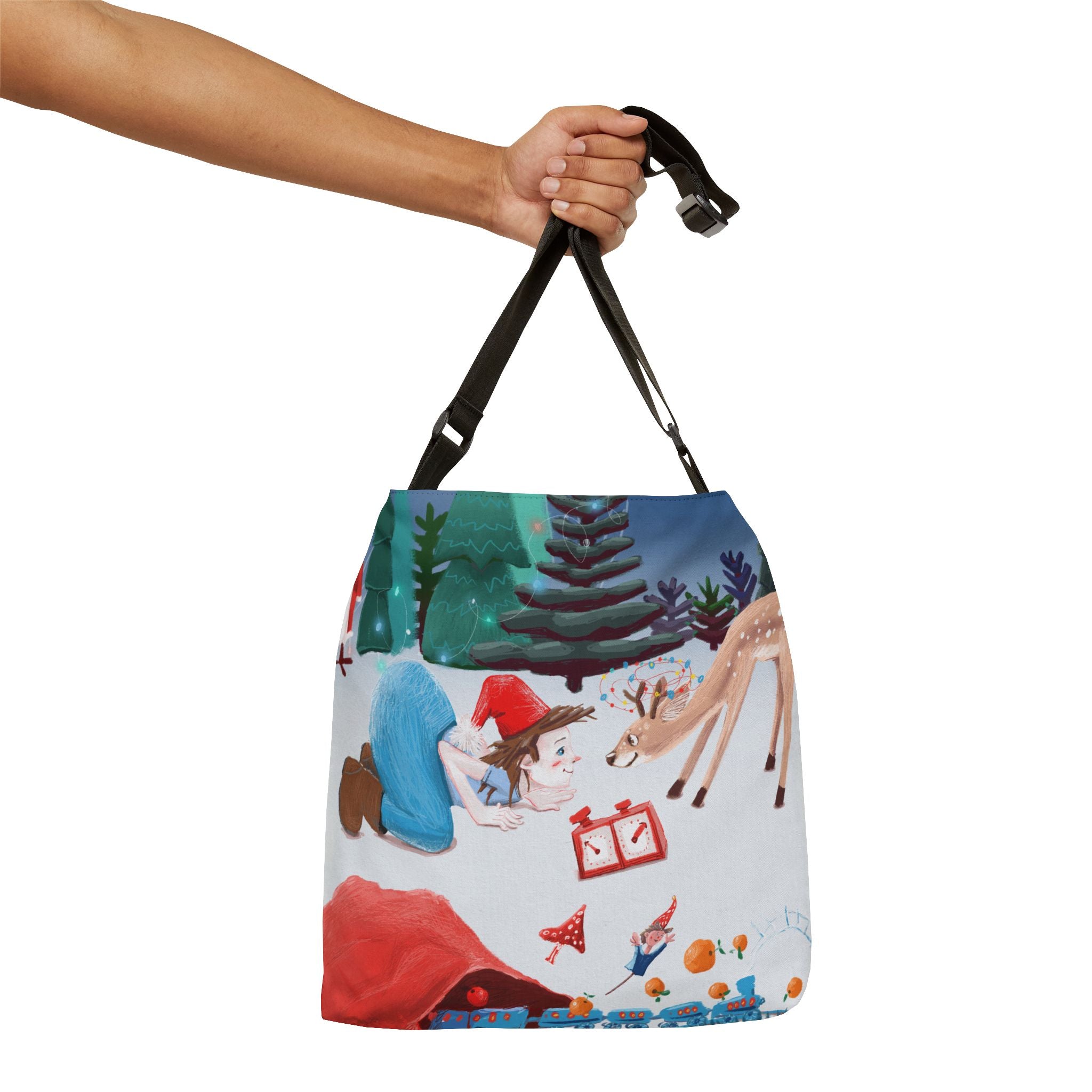 Sac Cabas — Scène Hivernale Jeune Père Noël et Petit Renne