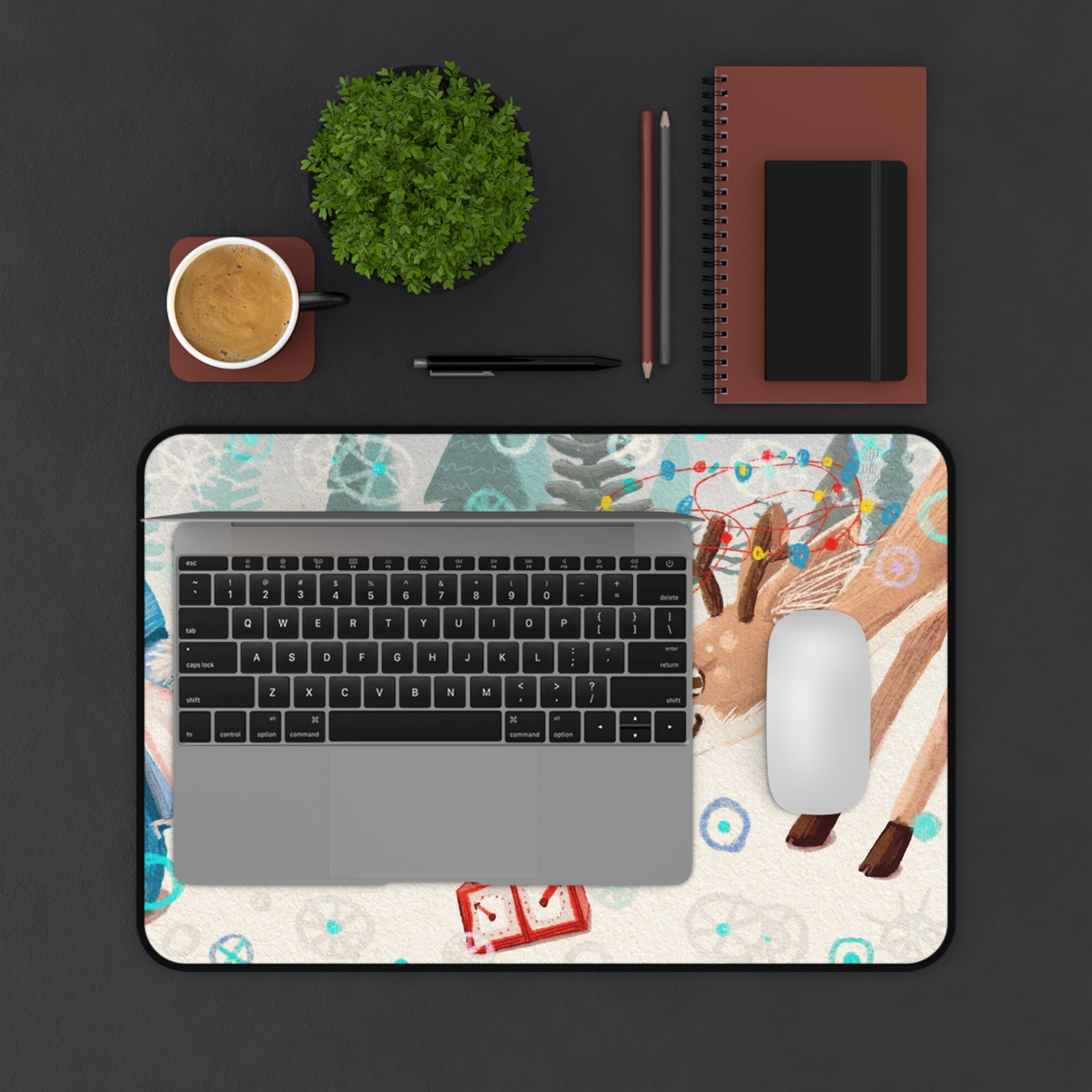 Tapis de Bureau Noël - Jeune Père Noël et Renne | Décoration Festive