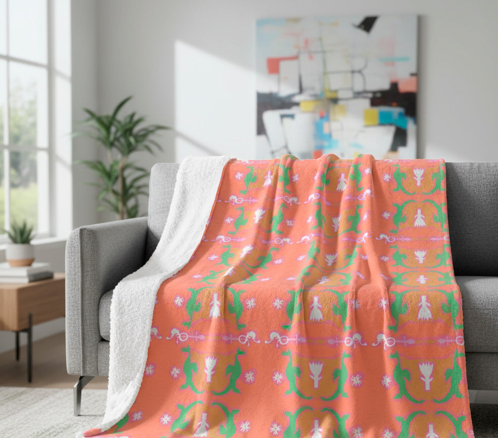 Couverture Sherpa Douillette avec Motif de Dragons Verts