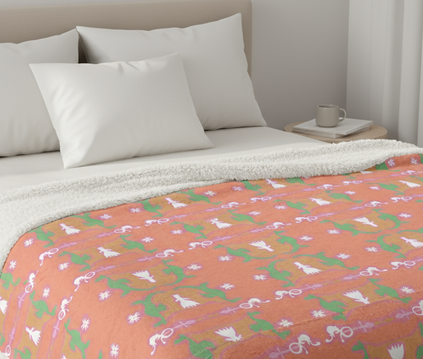 Couverture Sherpa Douillette avec Motif de Dragons Verts