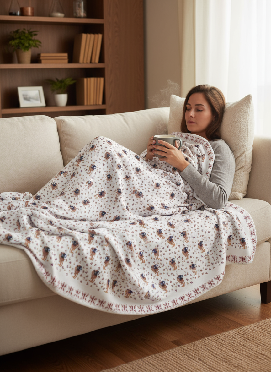 Couverture Sherpa Douillette avec Motif Grenouille Petite Sorcière