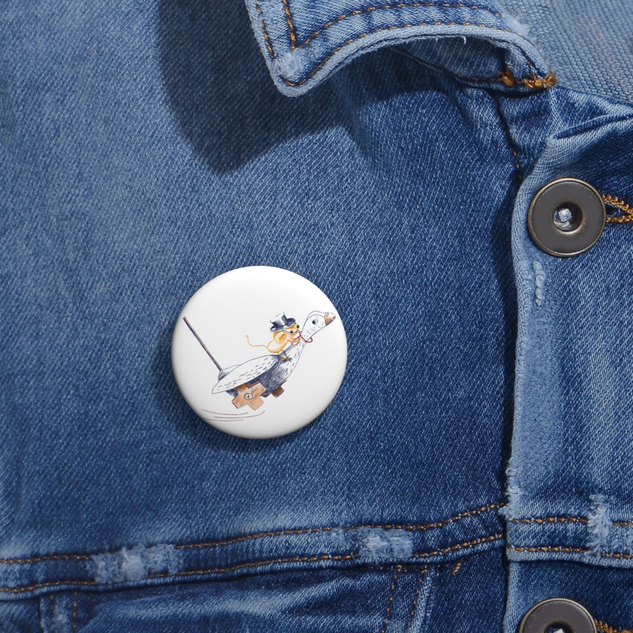 Badge Épingle — Souris Sur une Oie