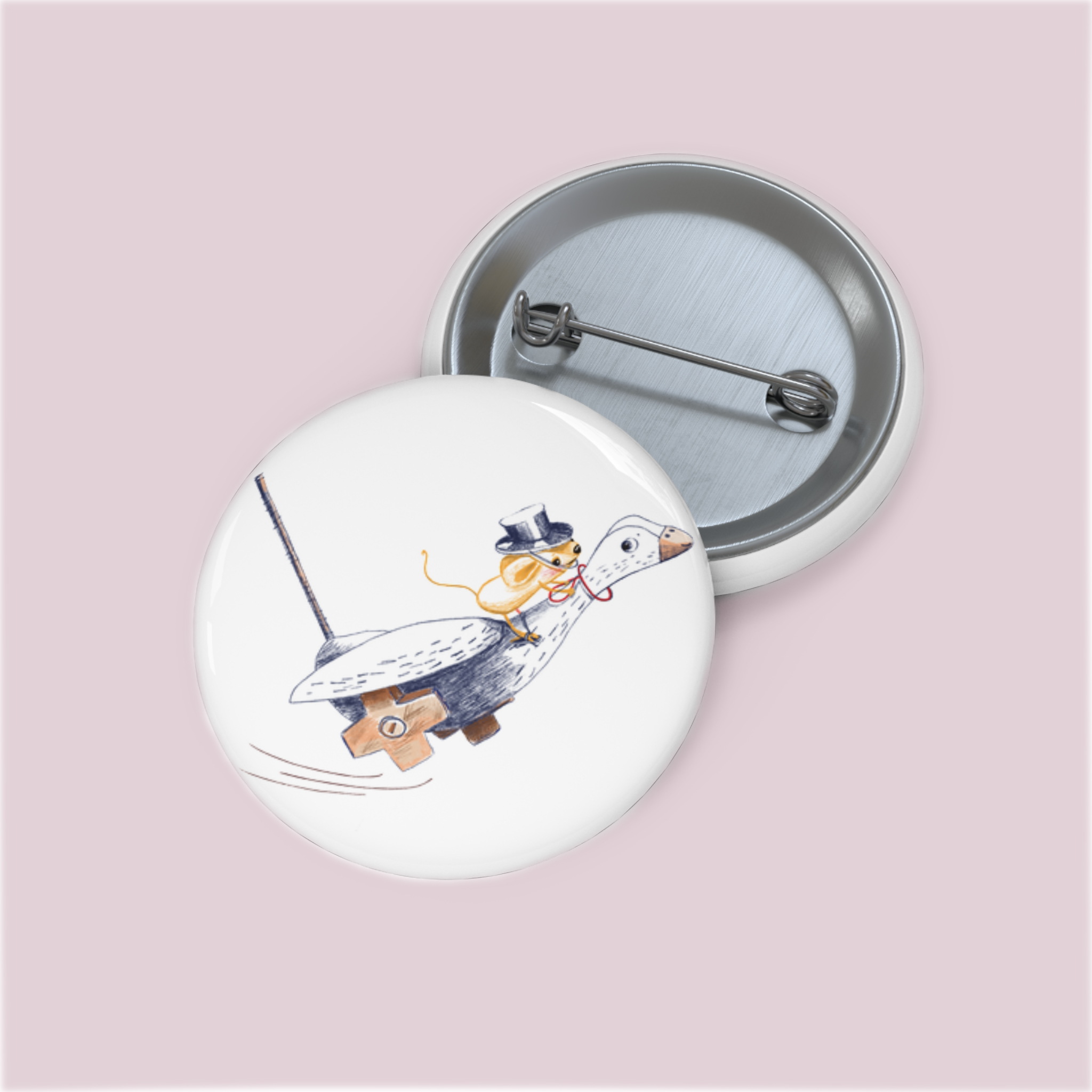Badge Épingle — Souris Sur une Oie