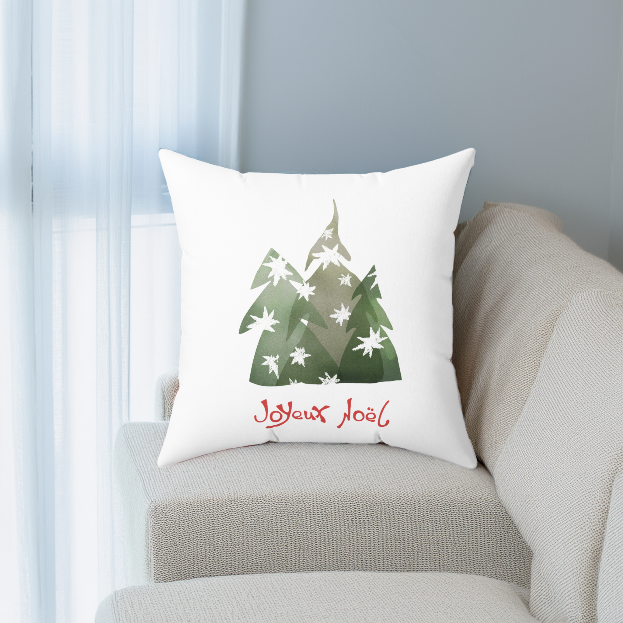 Coussin Carré Noël — Jeune Père Noël et Petit Renne