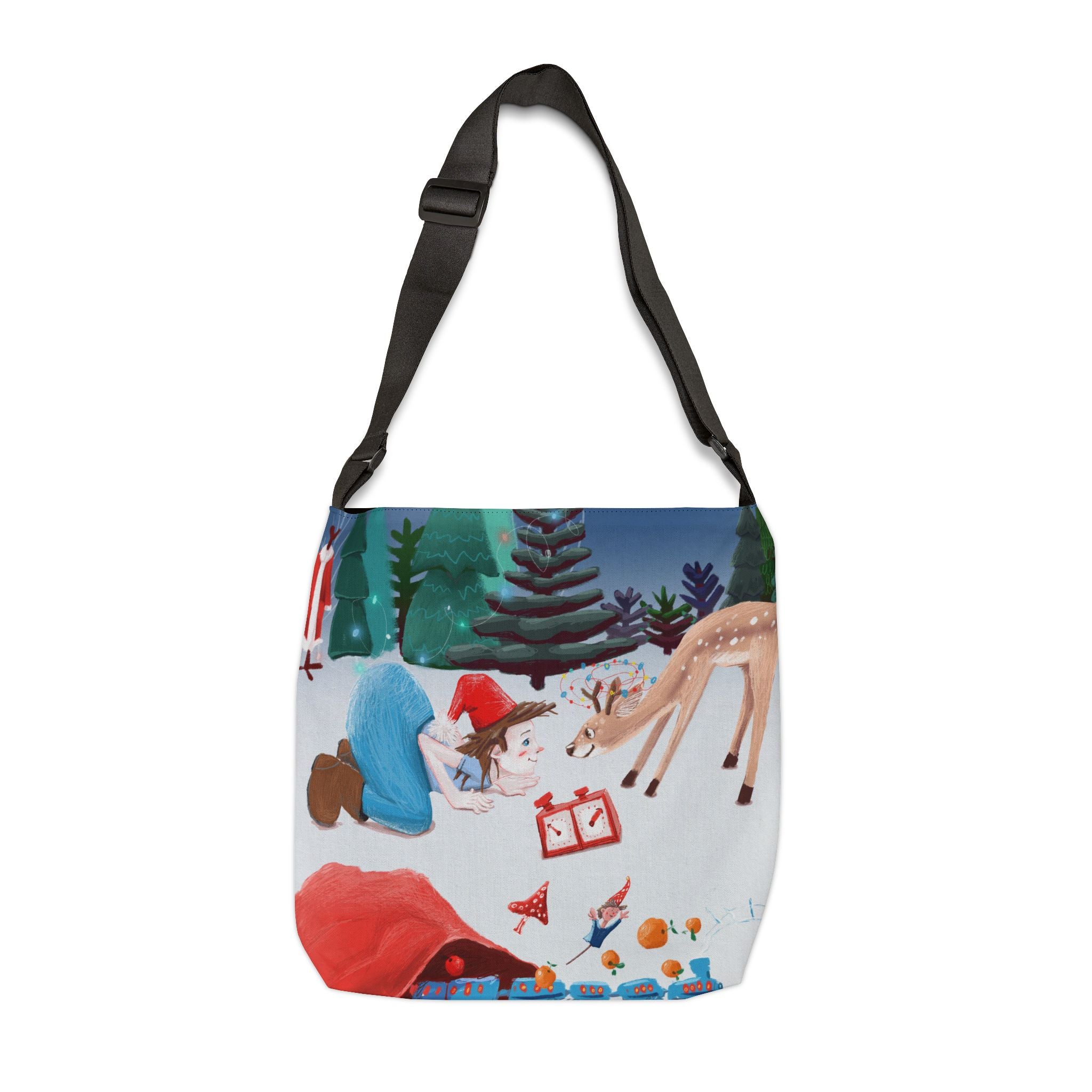 Sac Cabas — Scène Hivernale Jeune Père Noël et Petit Renne