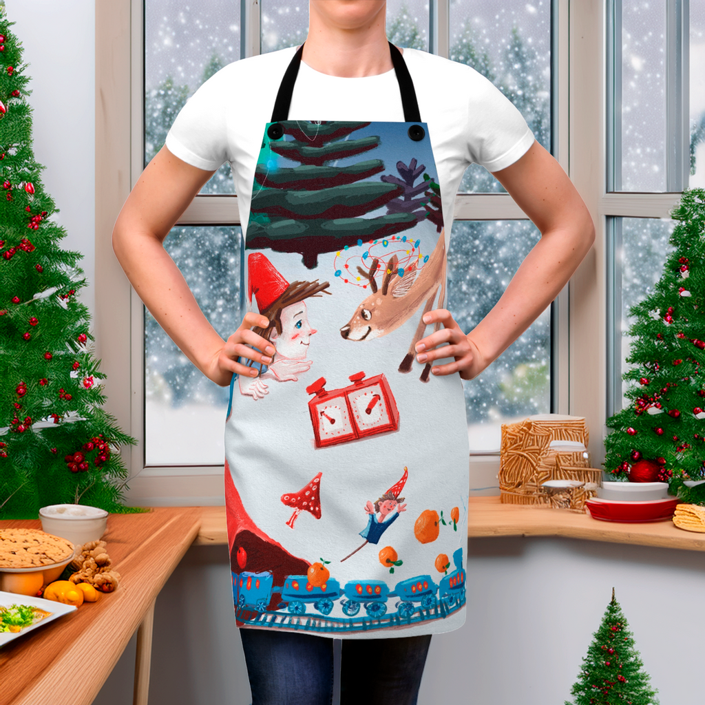 Tablier de Noël Festif - Jeune Père Noël et Renne - Parfait pour la Cuisine des Fêtes