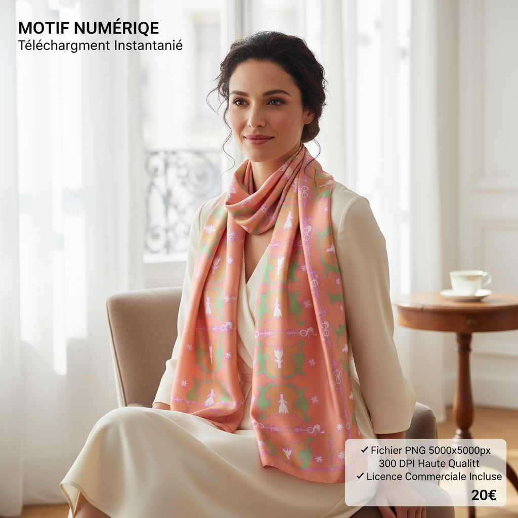 Motif Dragons Folk - Foulard en Soie